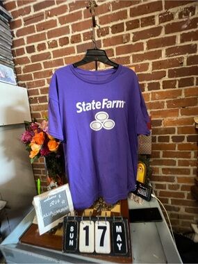 purple Port & Company State Farm Insurance corporate logo t-shirt